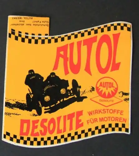 Autol Werbe-Aufkleber &quot;Desolite Wirkstoffe für Motoren&quot; 1965