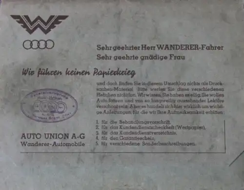 Wanderer Bordmappe mit Betriebsanleitung und div. Papieren 1935
