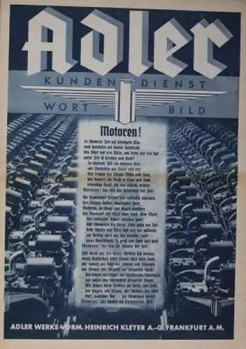 Adler &quot;Kundendienst in Wort und Bild&quot; 1934 Automobilprospekt