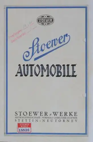 Stoewer Automobile 1925 Automobilprospekt