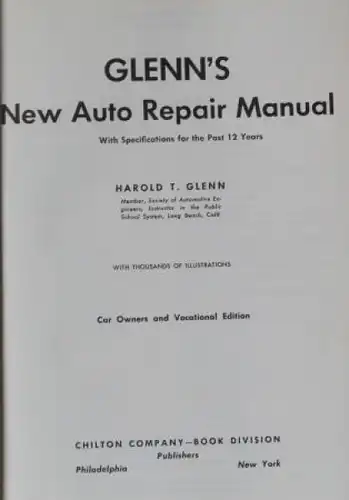 Glenn &quot;New Auto Repair Manual&quot; 1960 Fahrzeug-Technik