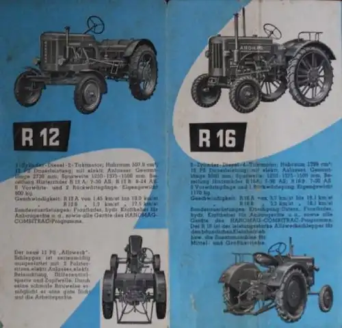 Hanomag Combitrac R12 - R45 Modellprogramm 1948 Traktoren-Prospekt