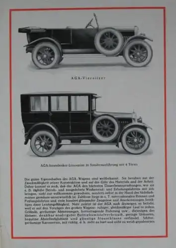 AGA Automobile Modellprogramm 1925 Automobilprospekt