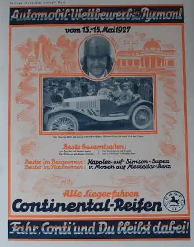Continental-Reifen &quot;Fahrt wie die Sieger&quot; 1927 Motorsport-Prospekt