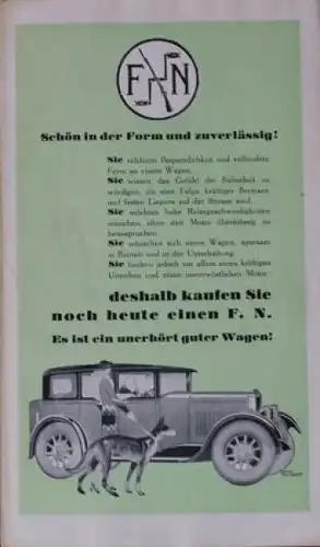 FN Automobile &quot;Schön in der Form und Zuverlässig&quot; 1926 Automobilprospekt