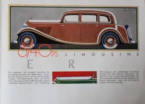 Wanderer 7/35 PS Modellprogramm 1933 Reuters Zeichnungen Automobilprospekt