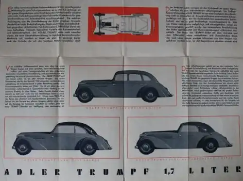 Adler Trumpf 1,7 Liter Modellprogramm 1936 Automobilprospekt