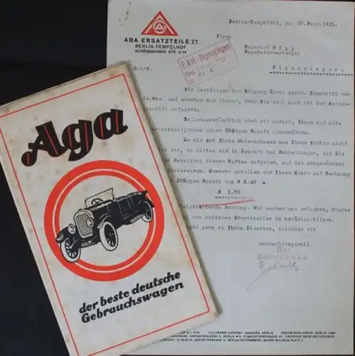 AGA Automobile &quot;Der beste deutsche Gebrauchtswagen&quot; 1929 Automobilprospekt