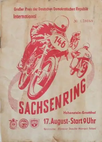 &quot;Sachsenringrennen Hohenstein&quot; August 1958 Rennprogramm