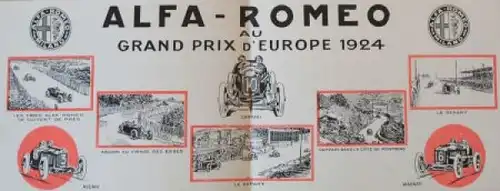 Alfa Romeo Modellprogramm &quot;Grand Prix D&#039;Europe 1924&quot; 1925 Automobilprospekt