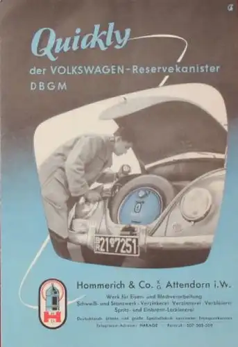 Volkswagen Quickly Reservekanister 1952 Automobilprospekt