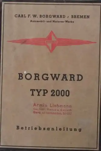 Borgward Typ 2000 Betriebsanleitung 1938