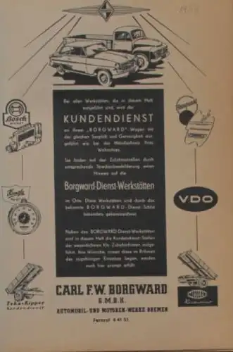 Borgward Kundendienst-Werstätten-Verzeichnis 1958