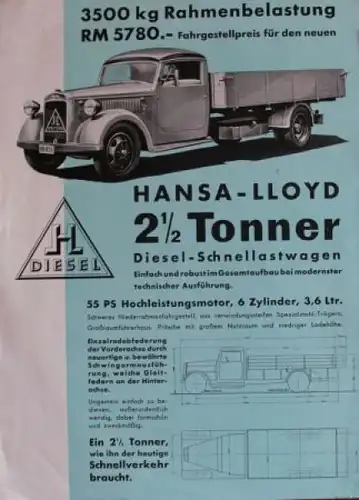 Hansa-Lloyd 2,5 to. Diesel 1939 Lastwagen-Prospekt