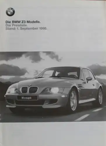 BMW Z3 Preisliste 1998 Automobilprospekt