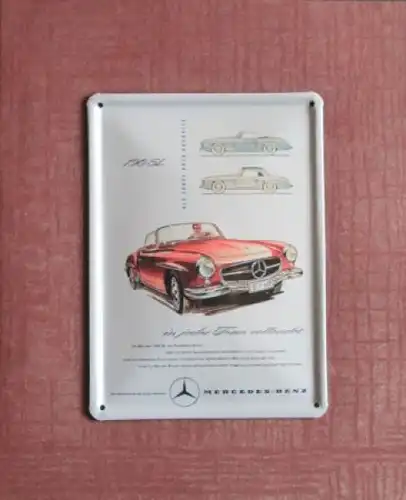 Mercedes-Benz 190 SL 1958 Blechschild auf Werbemappe