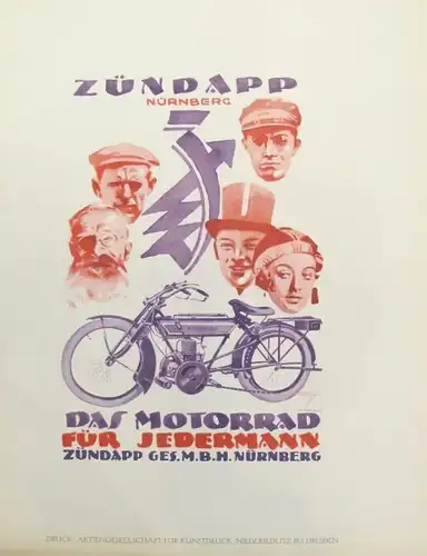 Zündapp &quot;Das Motorrad für Jedermann&quot; Hohlwein original Werbeplakat 1928