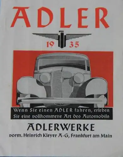 Adler Trumpf Junior Modellprogramm 1935 Automobilprospekt (7015)