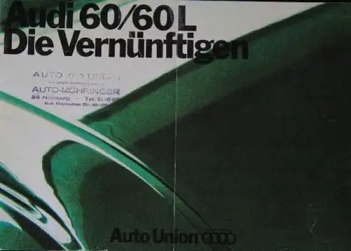 Audi 60 Modellprogramm 1969 "Die Vernünftigen" Automobilprospekt (7031)