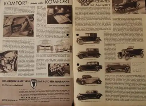 Auto-Union Modellprogramm 1933 "Einst und jetzt"  Automobilprospekt (7037)