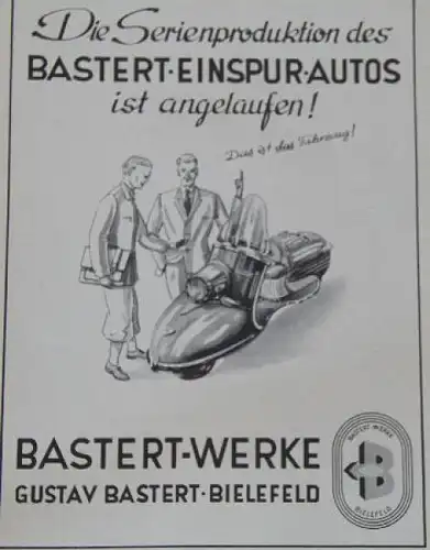 Bastert Einspurauto Modellprogramm 1951 Automobilprospekt (7112)