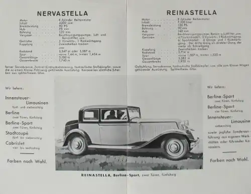 Renault Nervastella Reinastella Modellprogramm 1926 Automobilprospekt (7271)