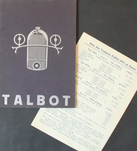 Talbot Modellprogramm 1928 Automobilprospekt (7343)