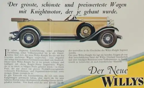 Willys-Knight Six Modellprogramm 1928 Automobilprospekt (7365)