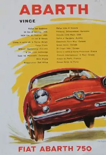 Abarth Fiat 750 Modellprogramm 1961 "Abarth siegt" Automobilprospekt (7409)