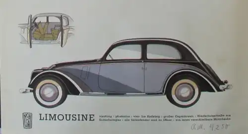 NSU Fiat 1500 Modellprogramm 1938 Automobilprospekt (7434)