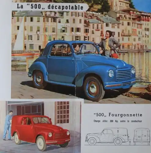 Fiat 500 Belvedere Modellprogramm 1948 Automobilprospekt (7441)