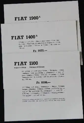 Fiat 1100 drei Werks-Postkarten 1953 (7450)