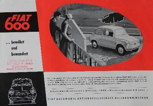 Fiat 600 Modellprogramm 1957 Automobilprospekt (7458)