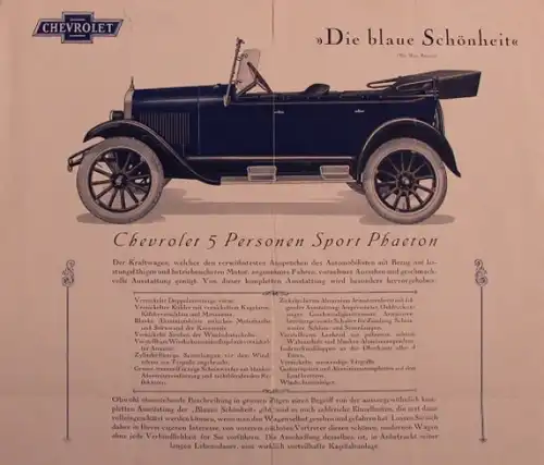 Chevrolet Sport Phaeton Modellprogramm 1927 Automobilprospekt (7615)