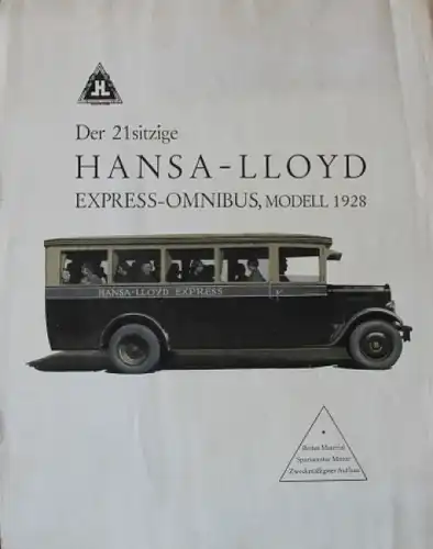Hansa-Lloyd Express Omnibus Modellprogramm 1928 Busprospekt (7655)