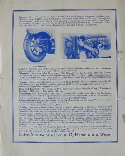 Selve Typ 9 PS Modellprogramm 1926 Automobilprospekt (7660)