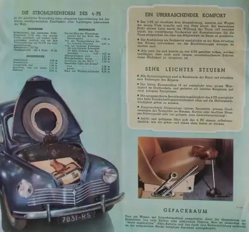 Renault 4 CV Modellprogramm 1951 Automobilprospekt (8050)