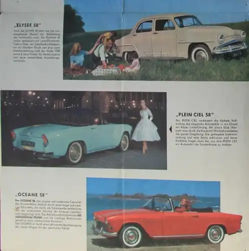 Simca Aronde Modellprogramm 1958 Automobilprospekt (8092)
