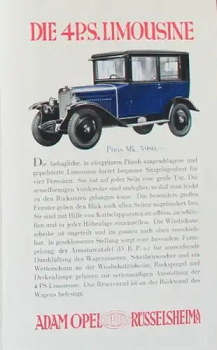 Opel 4 PS Modellprogramm 1932 Automobilprospekt (8177)