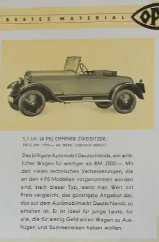 Opel Modellprogramm 1934 Automobilprospekt (8179)