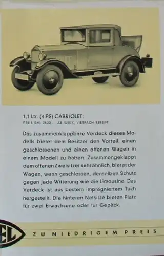 Opel Modellprogramm 1934 Automobilprospekt (8179)