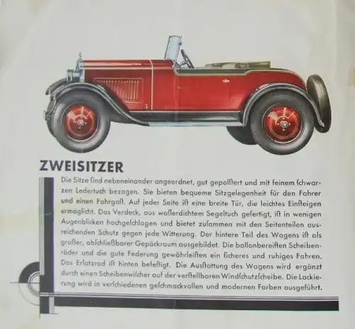 Opel 4 PS Modellprogramm 1927 Automobilprospekt (8185)