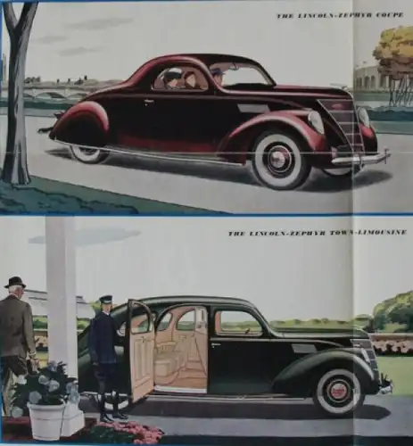 Lincoln Zephyr V-12 Modellprogramm 1937 Automobilprospekt (8482)