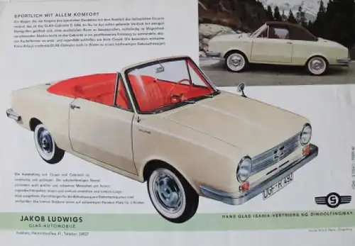 Glas 1004 S Cabriolet Modellprogramm 1965 Automobilprospekt (8657)