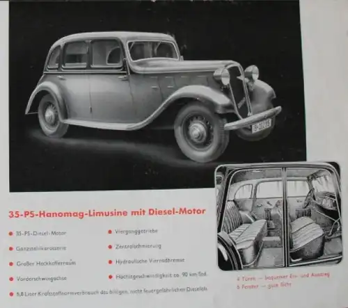 Hanomag Diesel Personenwagen Modellprogramm 1939 Automobilprospekt (8664)