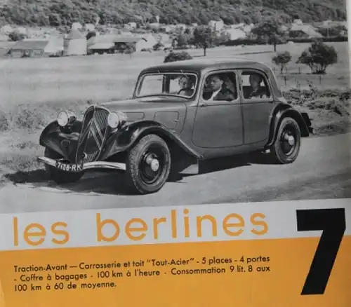 Citroen 7 CV - 11 CV Traction Avant 1937 Modellprogramm Automobilprospekt (8676)