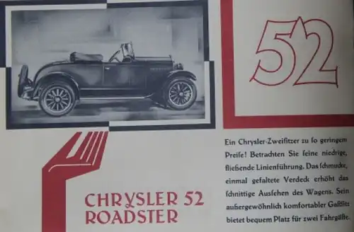 Chrysler 52 Modellprogramm 1928 Automobilprospekt (8714)