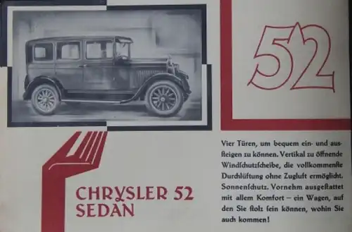 Chrysler 52 Modellprogramm 1928 Automobilprospekt (8714)