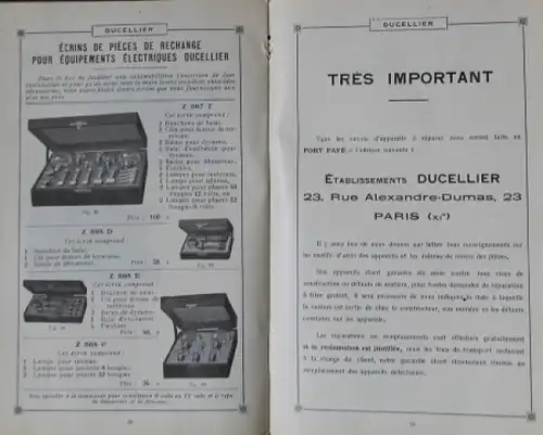 Ducellier "Equipment pour Voitures" 1922 Automobil-Ersatzteilkatalog (8736)