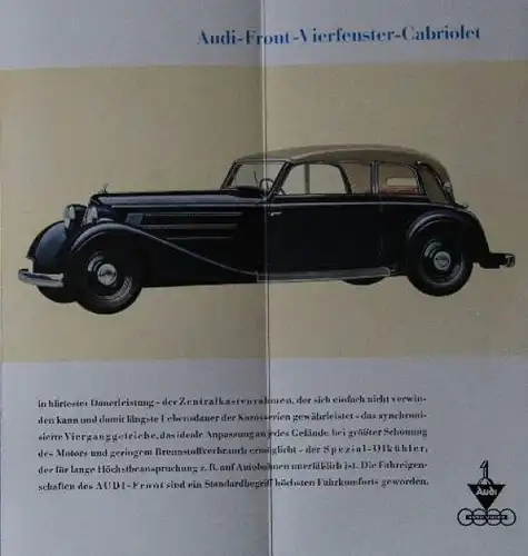 Audi Front Sechszylinder Modellprogramm 1938 Automobilprospekt (8768)